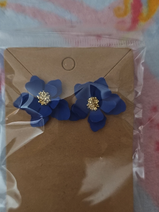 no brand Jewelry - Blue Floral Petal Stud Earrings with Gold Center - Women Jewelry